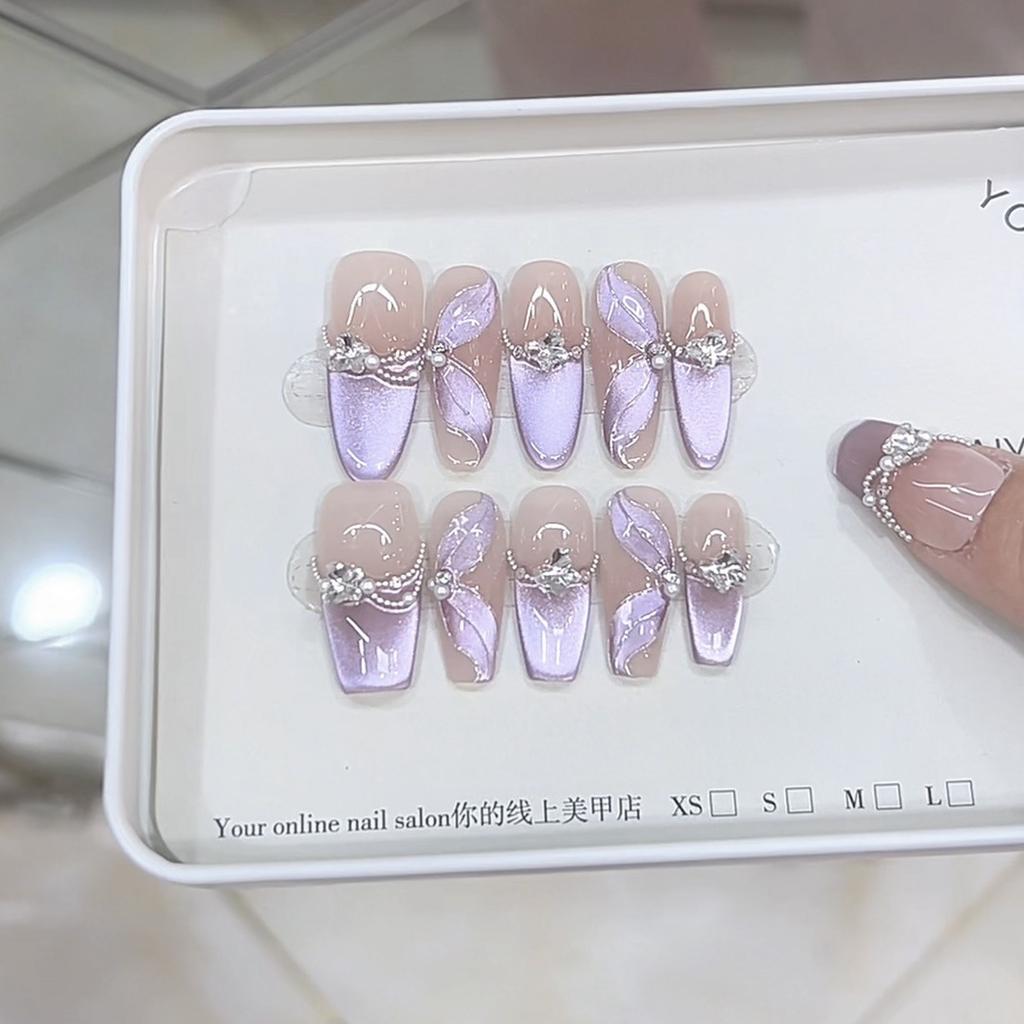 Hand-woven Armor Purple Dream Ribbon Three-dimensional Hand-painted Purple Ribbon Cat Eyes Pure Temperament Manicure Sticker