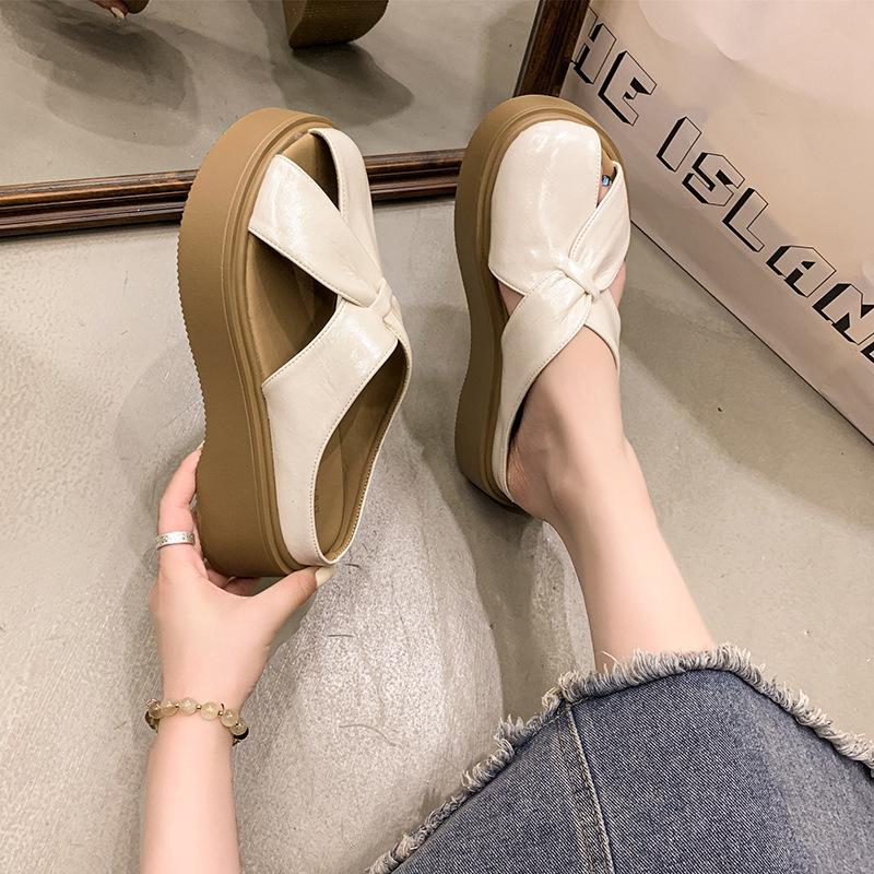 Feeling Bag Head Outer Wear with Cool Slippers Skirt Women's Summer Half Slippers Thick-soled Small Man Stepping On Shit French Mary Jane Shoes