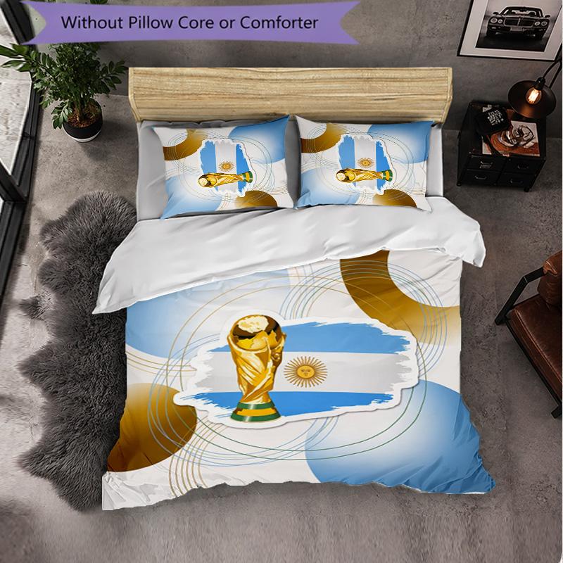 Argentina Football Pattern 3 Pieces Bedding Set Soft Microfiber Duvet Cover with Pillow Cases for Bedroom