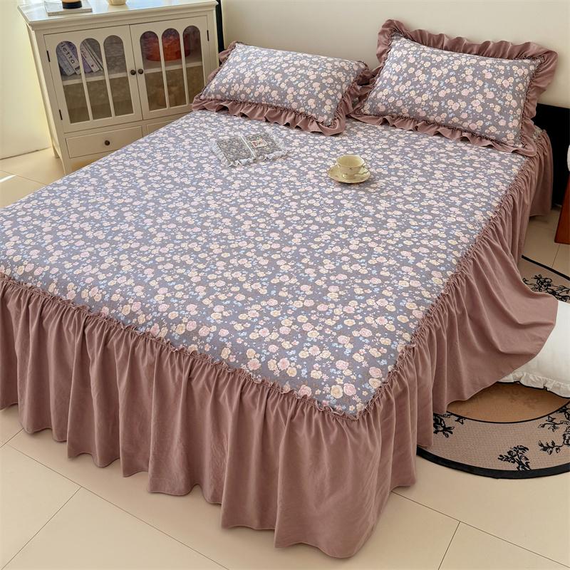 3pcs Bedding Simple Flower Bed Skirt With Pillowcases Wedding Bedspread Bed Sheet Mattress Cover Full Twin Queen King Bedsheets