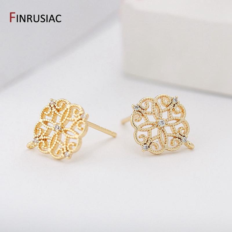 

Earring Accessories For Jewelry Making 14k Gold Plated Inlay Zircon Stud Earrings Findings Components DIY Earring Material 1 Pair