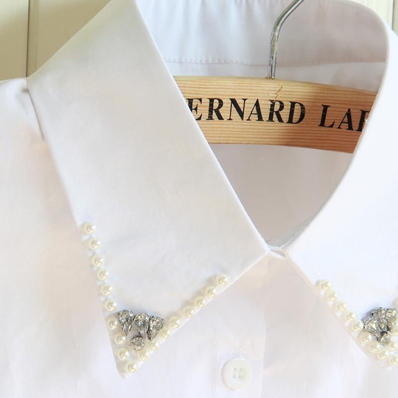 Cotton Beaded Fake Collar Shirt Collar, Fashionable Versatile White Pointed Collar Shirt Collar Recruitment Agent