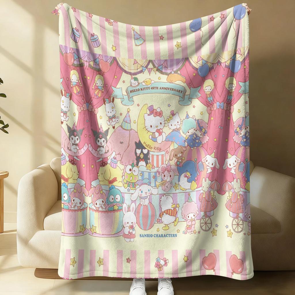 Pastel Blue Sanrio Cute Flannel Blanket Soft Warm Fluffy Throw Sofa Bed Cover Office Nap Shawl Lightweight Summer Blanket Gift