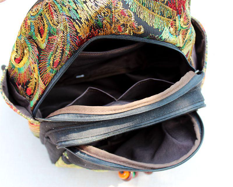 Ethnic Embroidered Women's Backpack with Sequins and Phoenix Peony Design