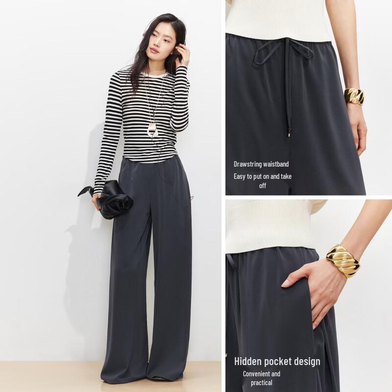 VEROMODA Women's High Waist Pleated Drawstring Wide Leg Casual Pants