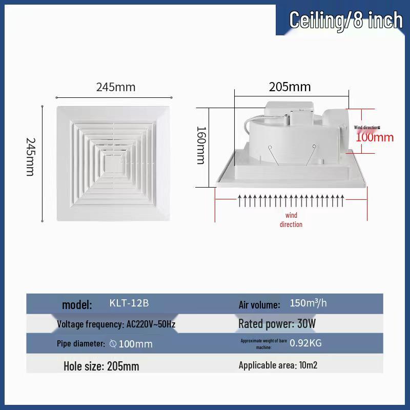 Ceiling-Mounted Silent Ventilation Fan for Kitchen and Bathroom