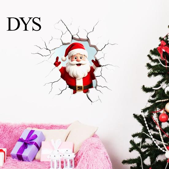 Realistic Christmas Glass Clings 3D Santa Claus Wall Sticker, Breaking Decal for Holiday Decoration, Creative Ornaments Waterproof PVC Art Indoor