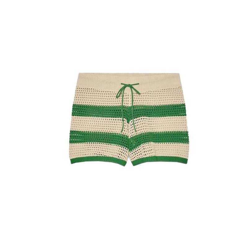 

Young Knitted Short sleeve Polo Shirt Collar Outerwear 3920284 Lace-up High Waist Knit shorts 3920285 Multicolor Pants L