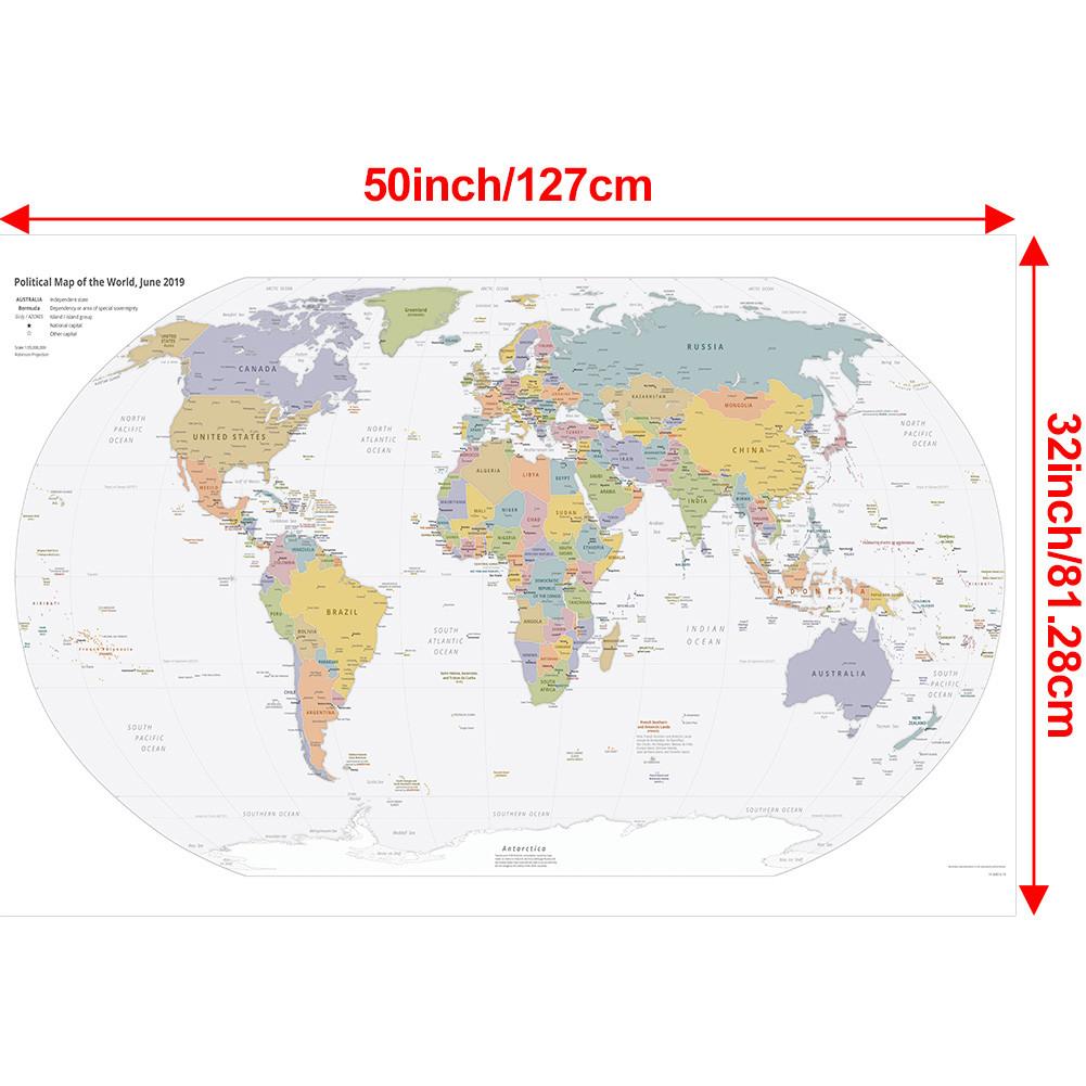 Large Political World Map Poster Retro Decorative Wall Art Print Paper Map Office School Classroom Home Decor Sticker