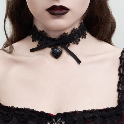 Sweet Cool Lolita Bow Love Necklace Necklace, Black Lace Up Choker Jewelry
