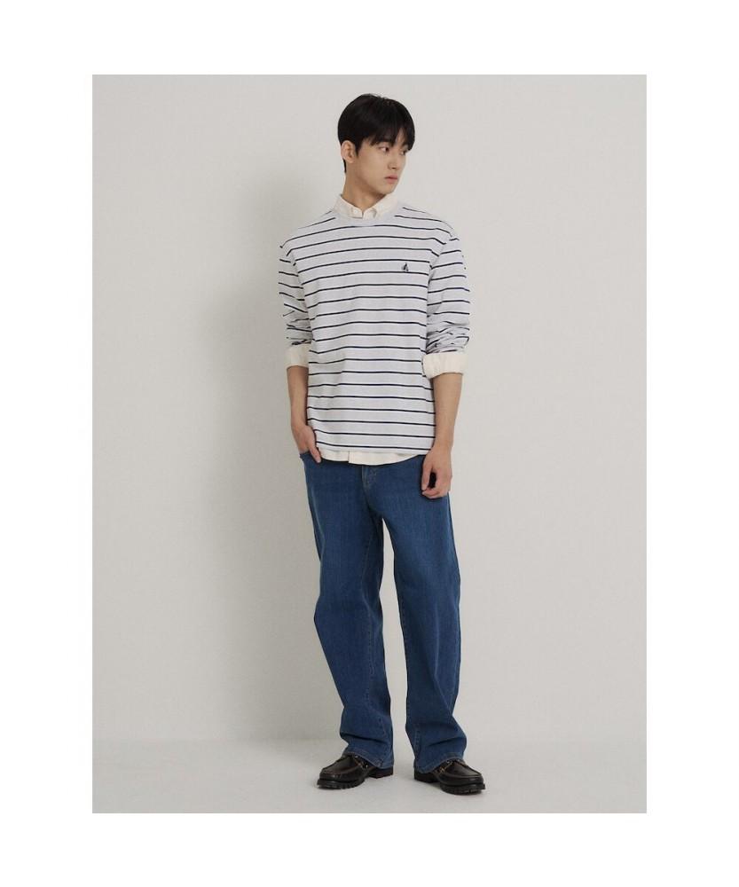 Binpolmen Multi-Stripe Round Neck Long Sleeve T-Shirt Gray