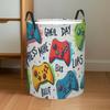1 Foldable Laundry Basket - Vibrant Game Controller Design, Bohemian Style Round Polyester Fabric Storage Basket with Portable Handle, Space-Saving. S