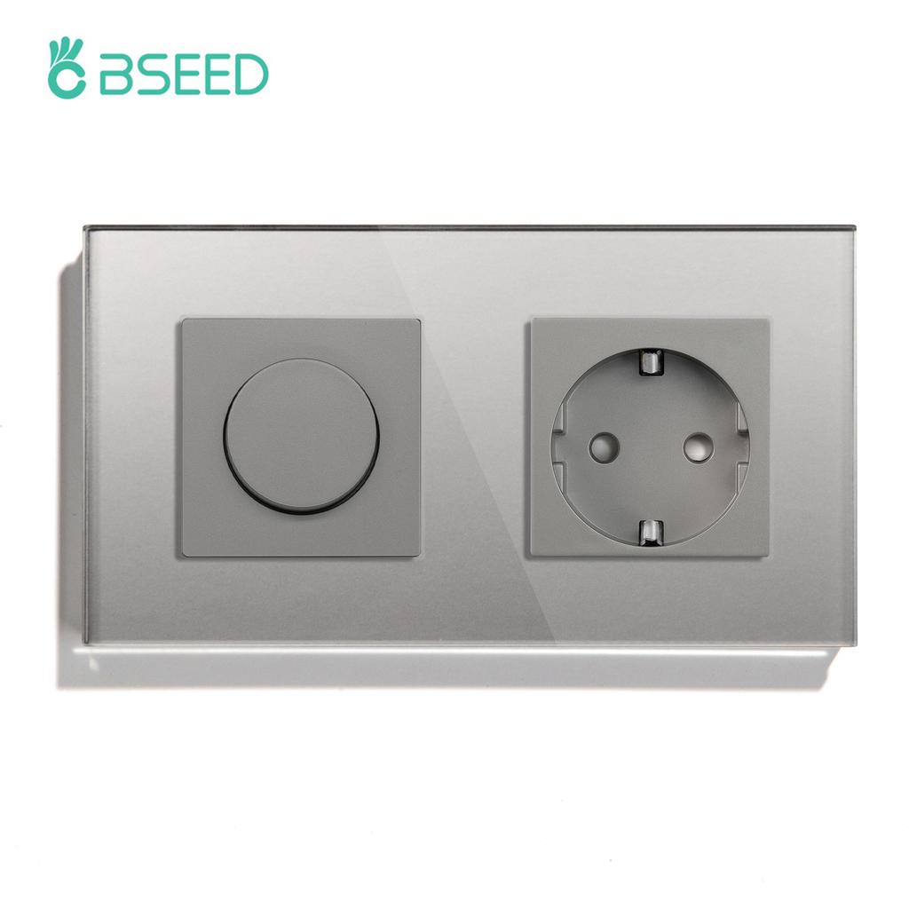 BSEED Mechanical Dimmer Fan Switch With 1/2/3Gang Wall Light Switches EU Socket USB Type-c Power Ports  2.1A Glass Panel