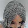 Silvery Gray Ombre Layered Wigs with Curtain Bangs for Women Synthetic Short Light Grey Wig Layered Gray Wavy Bob Wig Highlight