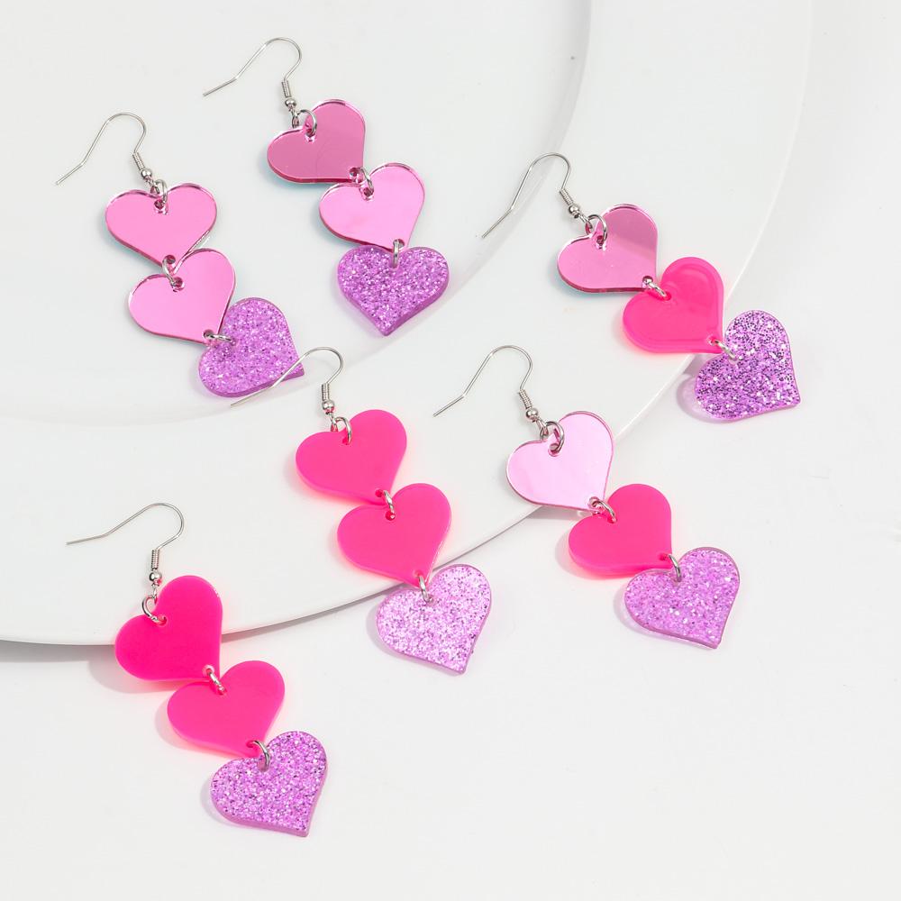 Pink Love Heart Acrylic Drop Earrings for Women Mirrored Peach Hearts Spliced Long Earring Fashion Jewelry Valentine's Day Gifts