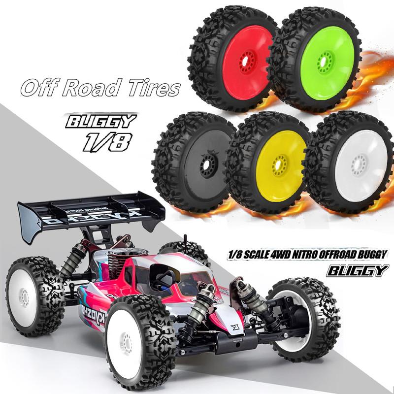 1/8 Buggy Tires OD 118mm And Wheels 17mm Hex Rubber RC Off Road Tyres For 1:8 Scale Buggy Truck Car HSP Kyosho MP10 VRX HPI 4PCS