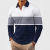Men's Long Sleeve Striped Polo Shirt, Casual Comfortable Daily Wear