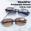 Fashionable Prescription Reading Eyeglasses Progressive Bifocal Sun Glasses For Middle-Aged Frameless Presbyopia Glasses Diopter