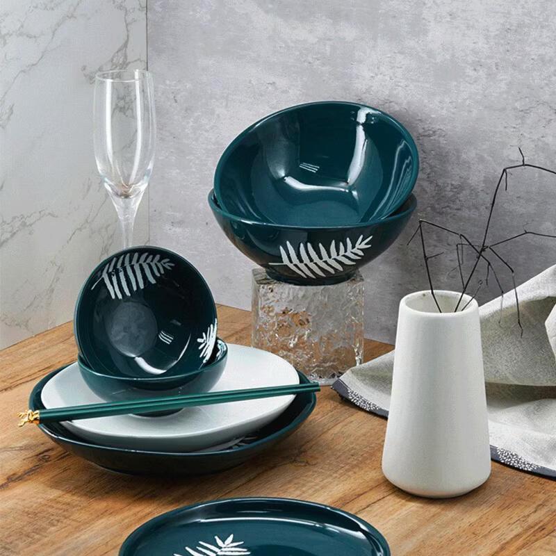 Zhi Shi Retro Peacock Green Bone China Tableware Set