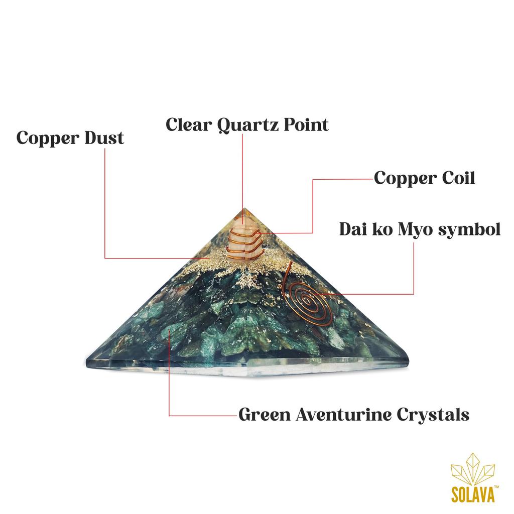 Original Green Aventurine Pyramid - Certified Natural Green Stone Pyramid for Money, Prosperity, Wealth, Abundance, Protection from Negative Ener