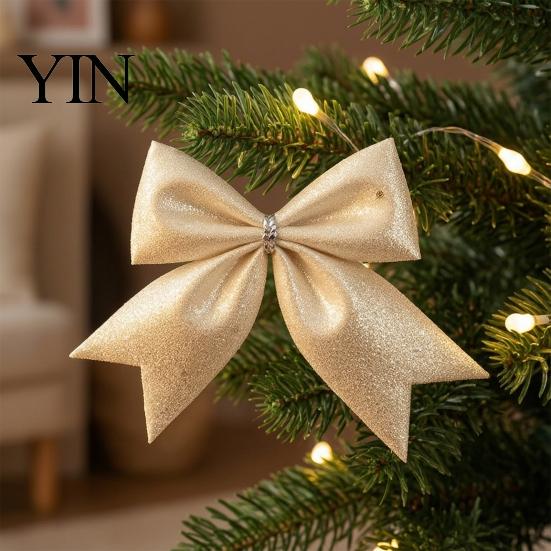 Champagne Party Supplies 4Pcs Glitter Christmas Bow, Sparkling Ribbon Hanging Ornament for Floral Arrangement Bows Tree Front Door Wreath, Festive