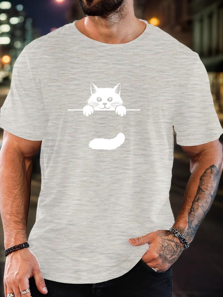 Unisex O Neck Tee Lovely Peeking Black Cat Graphic Print Cotton Short Sleeve Loose Summer Breathable Daily Casual Basic Wear Top