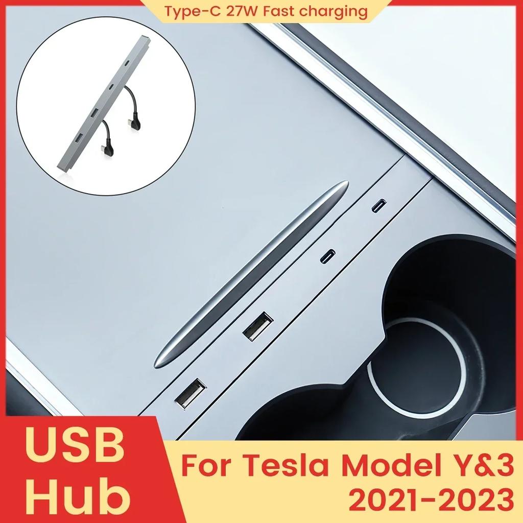 For Tesla Model 3 Y 2021 2022 2025 Docking Station 27W Quick Charger USB Shunt Hub Power Splitter Type-C Charger Car Accessories