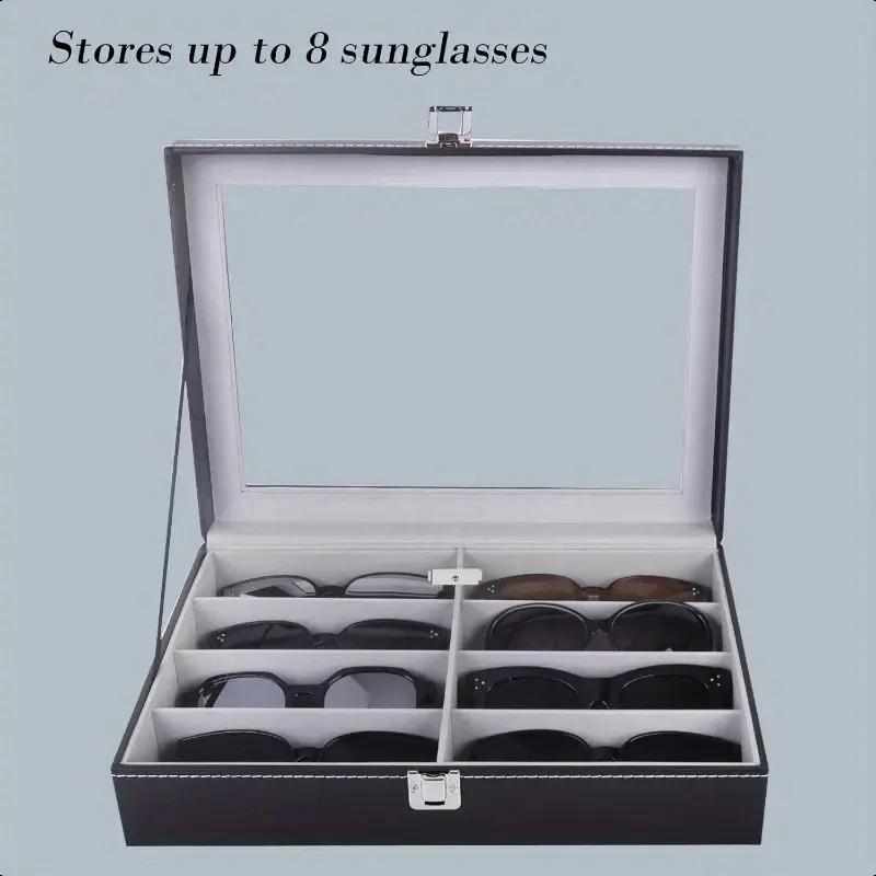A Top Quality Fashionable Leather Eyeglass Storage Box High Quality 8 Compartments Sun Glasses Display Case for Wholesale