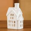 Ceramic House Decor Shape Candle Holder, White Hollow Tea Light Holder Durable Craft Gift Ornament, Artistic Miniature Figurine for Christmas