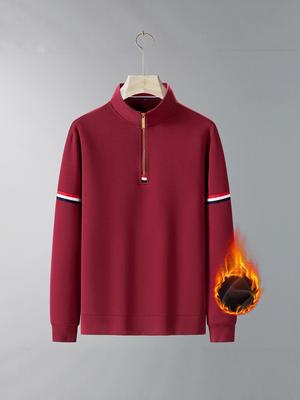 Men's Plus Size Retro Half-Zip Fleece Hoodie - Thick, Loose, Stand Collar for Spring, Autumn, Winter.