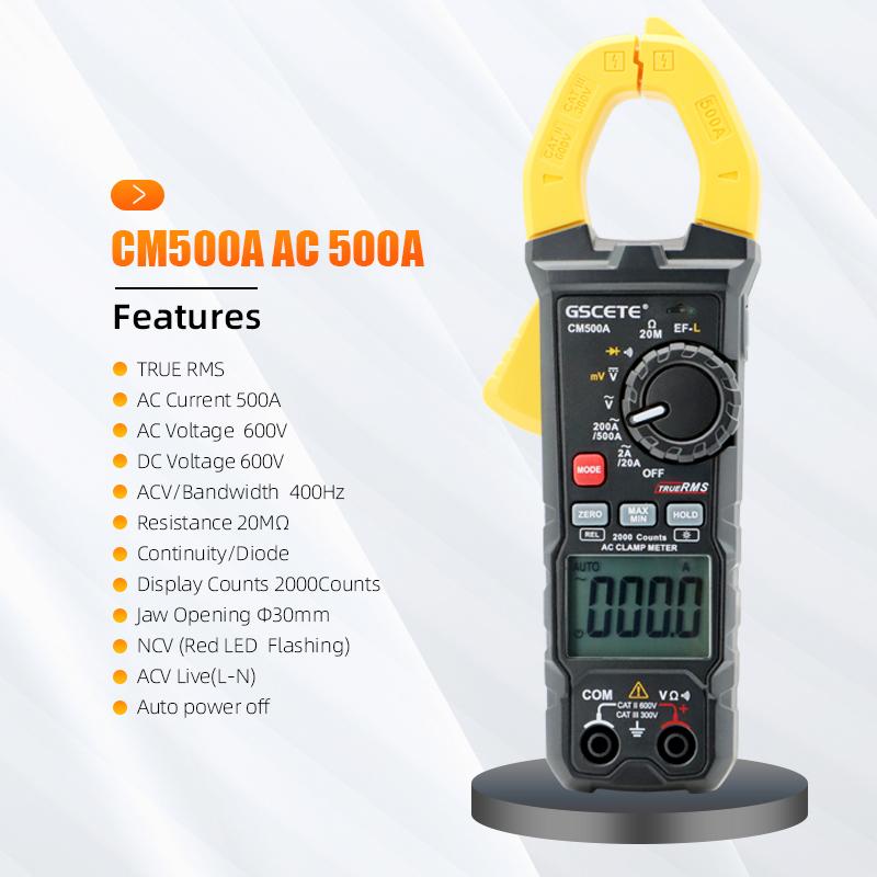 

GSCETE Professional Digital Clamp Multimeter DC/AC Electrician Automotive Tester 400A/500A/600A Current Digital Clamp Meter помаранчевий