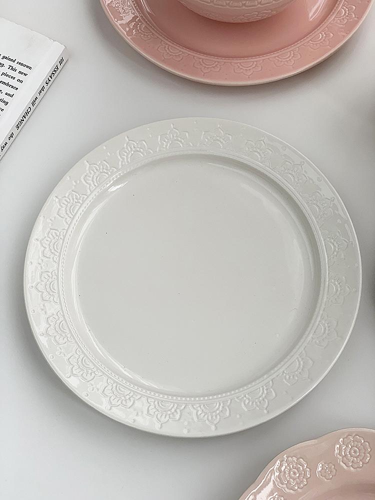 Floral Relief Dinner Dish French New Ceramic Exquisite Underglazed Colour Kitchen Tableware Aesthetic 8~10 Inch Food Plates