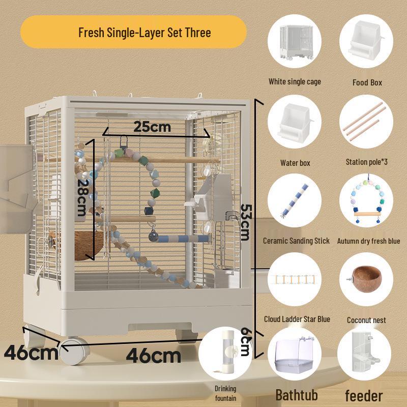 Double-Layer Transparent Bird Cage for Cockatiels and Parrots - Large, Luxury, Horizontal Wire Design