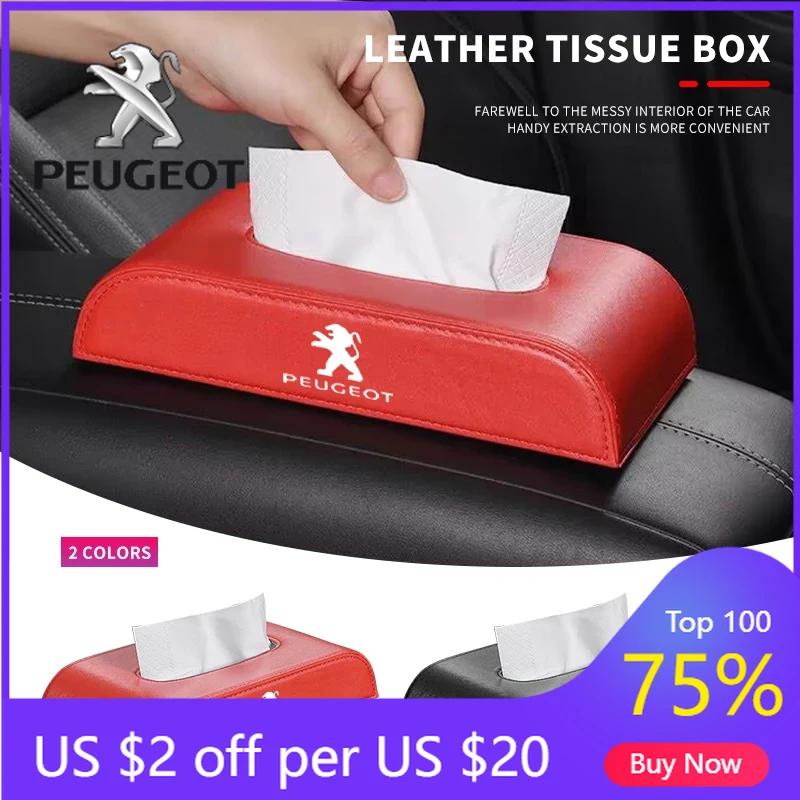 2026 Hot Car Sticker Car Tissue Box Armrest Type Leather Organizer Holder Tissue Box For Peugeot 308 408 508 RCZ 208 2008 206 20