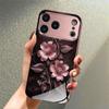 Pink Flowers Pattern Pink Metallic Tempered Glass Phone Case For iPhone 11 12 13 14 15 16 17 Pro Max 15 Plus 17 Air 16E Cover
