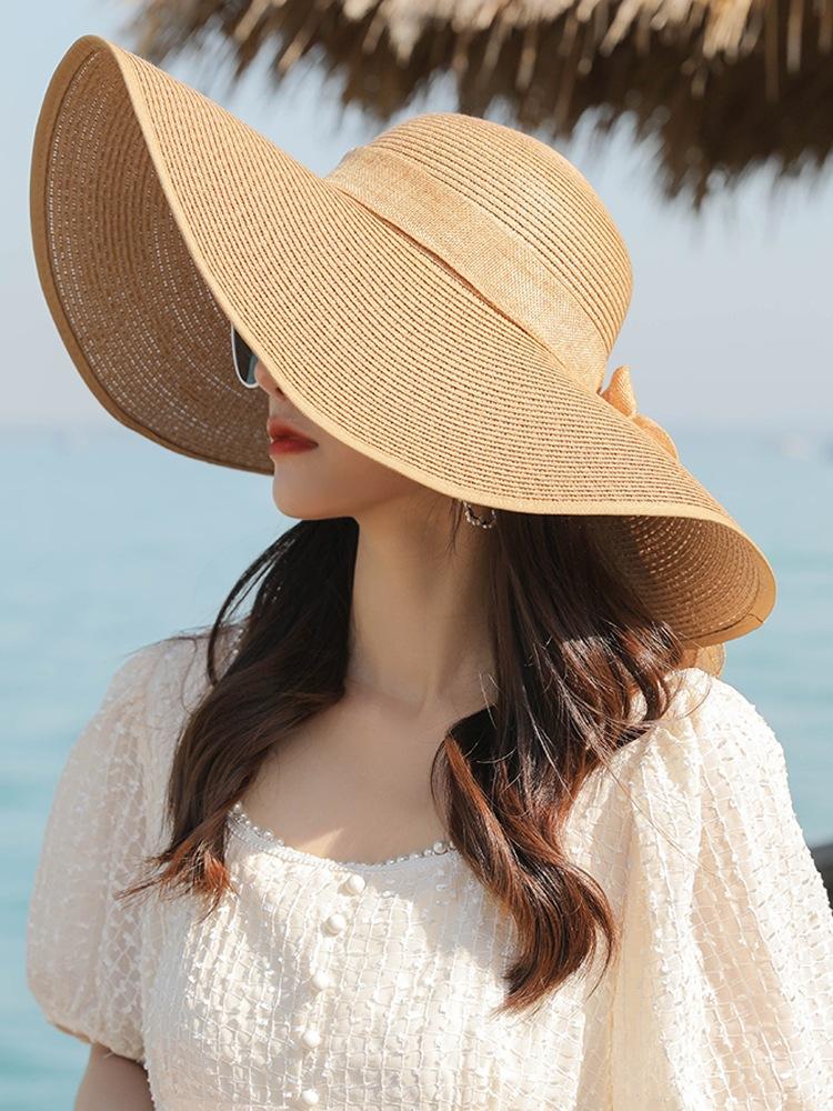 Women's Hats Summer Beach Big Brim Straw Seaside Sun Hat Foldable Travel Panama Sun Protection Felt Hat UPF 50+ Sun Hat