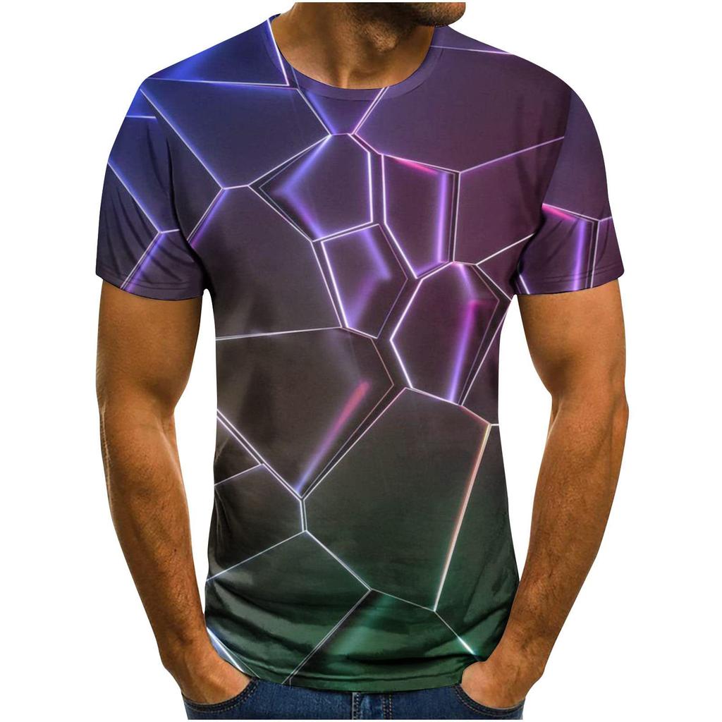 Summer Round Neck Geometric & Abstract Pattern 3D Print Top Fashionable Casual Short Sleeved Men's T-shirts