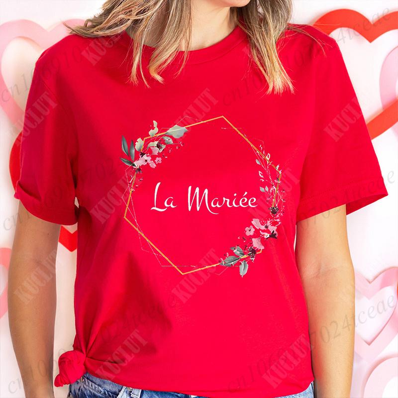Französisches Junggesellinnenabschieds-T-Shirt, EVJF-T-Shirt für die zukünftige Braut, Braut-Hochzeits-Top, Team-Braut, Blumenkranz, Brautjungfern-T-Shirts