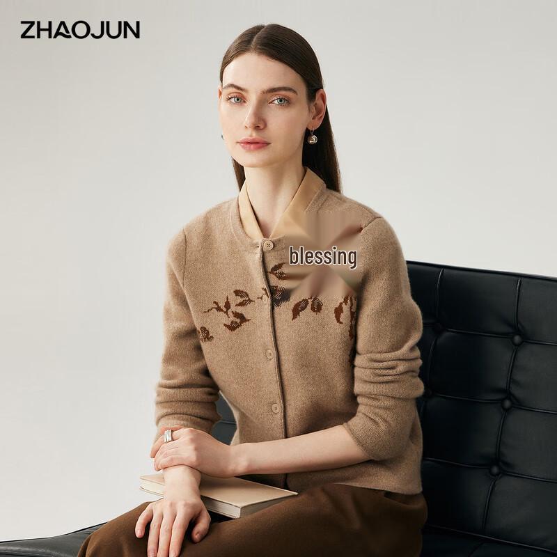 Zhaojun Women's Round Neck 100% Cashmere Thickened Cardigan Sweater