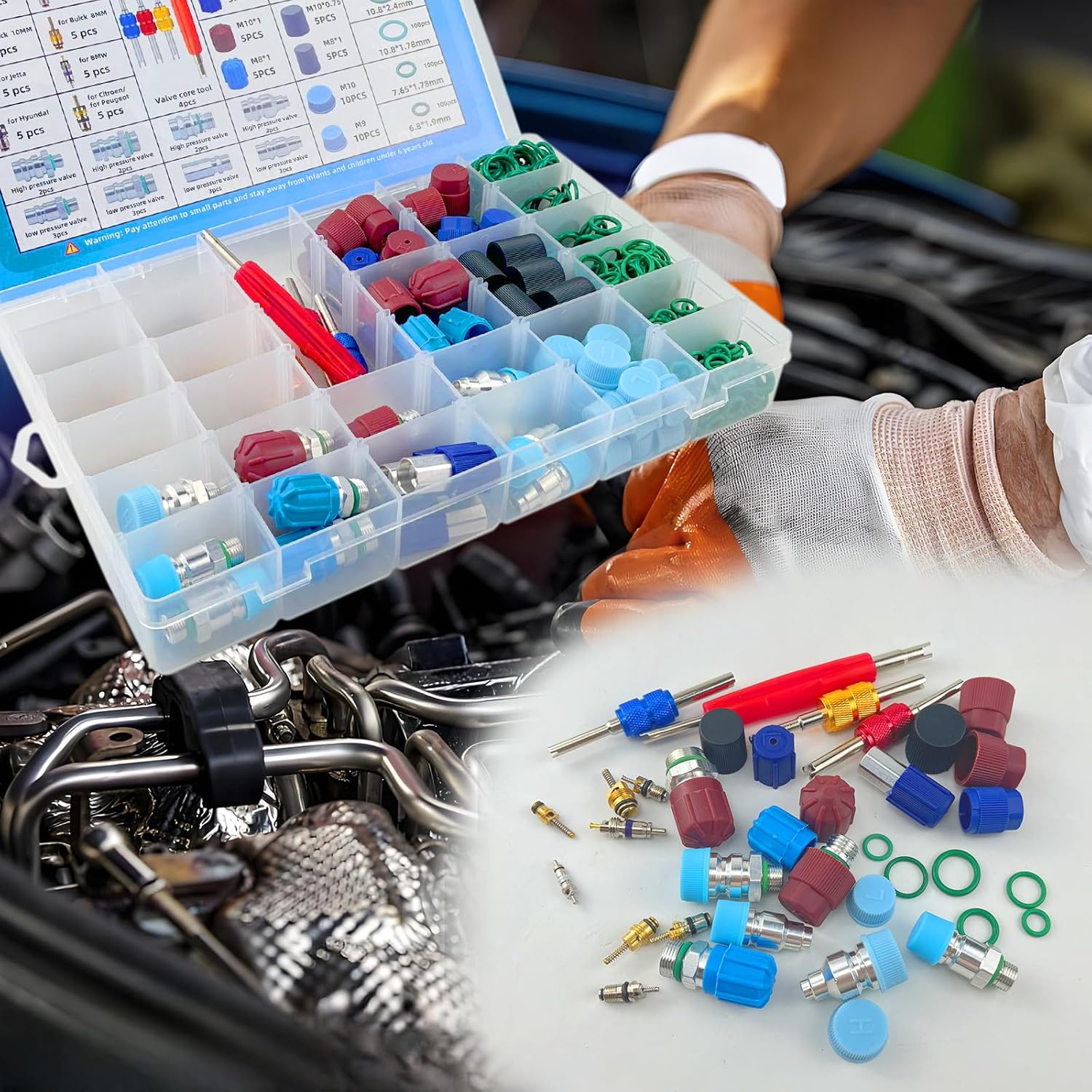 Набор из 604 шт. золотников клапанов кондиционера R134a и пылезащитных колпачков с уплотнительными кольцами и инструментом для золотников клапанов для сервисных портов высокого/низкого давления United States