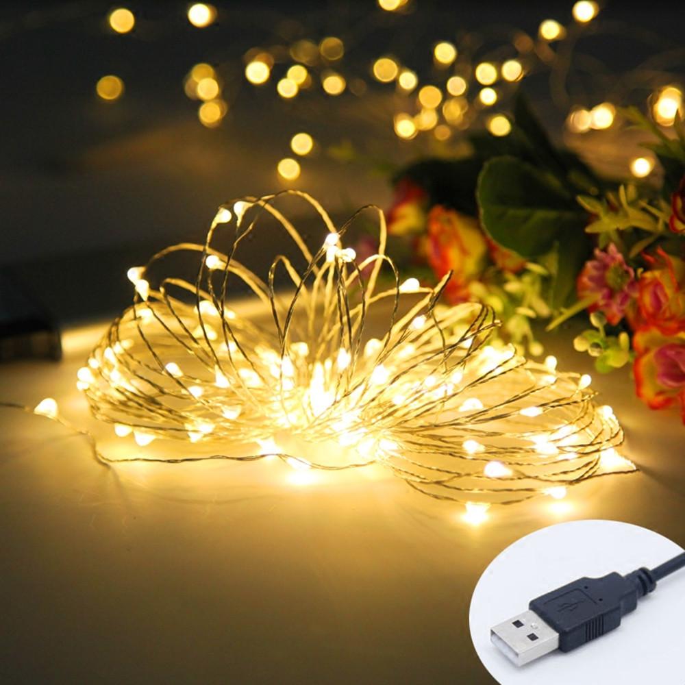 1pcs USB Powered LED String Lights 5M 50leds / 10M 100leds Silver Wire Fairy Garland for New Year Wedding Christmas Holiday Gift