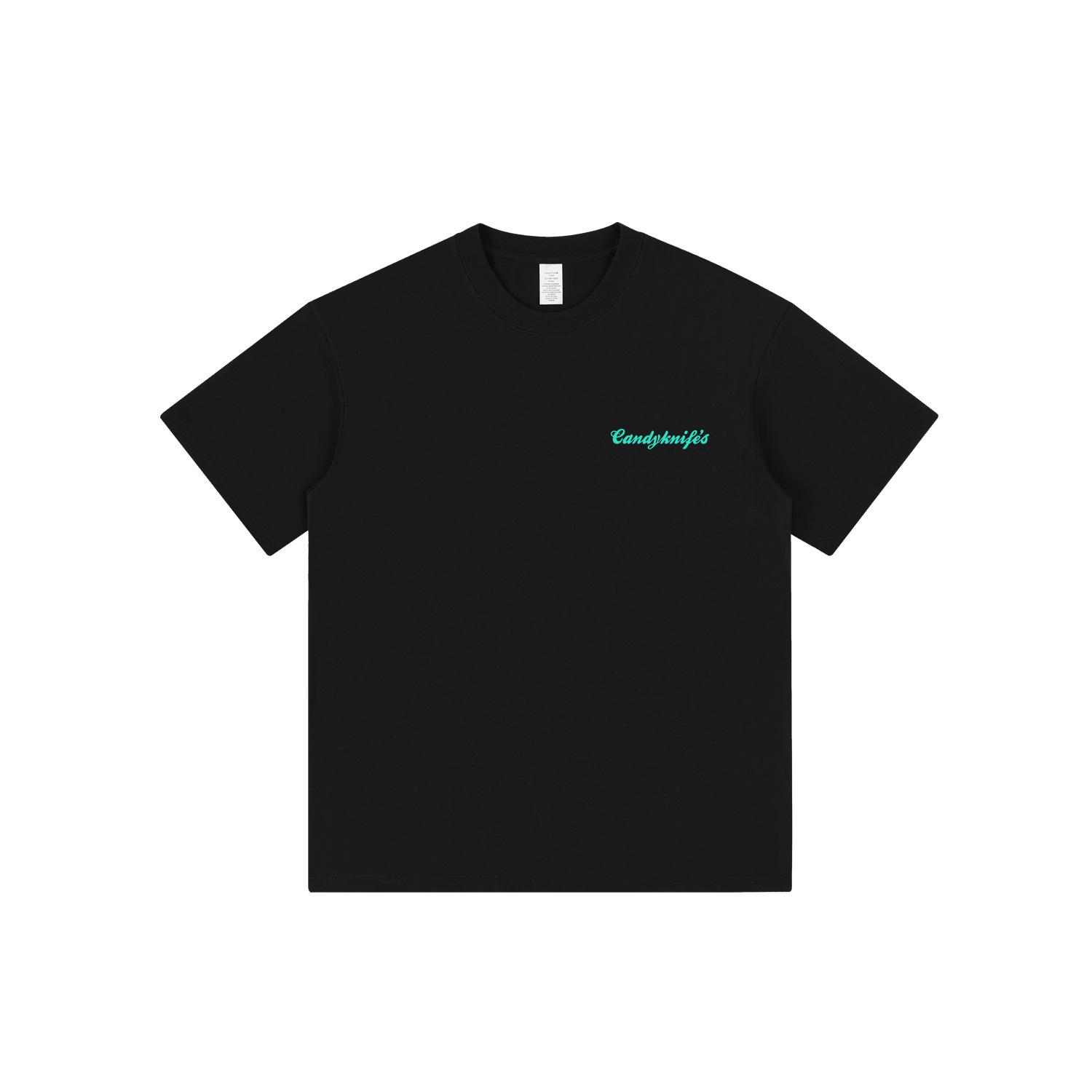 

2024 Мужская и женская футболка в американском стиле из чистого хлопка, тяжелая, черная - Трендовая, свободная и бунтарская Double Extra Large чёрный