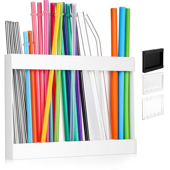 Acrylic Straw Holder with Double Sided Adhesive Tapes Transparent Reusable Tumbler Straw Organizer Storage Container