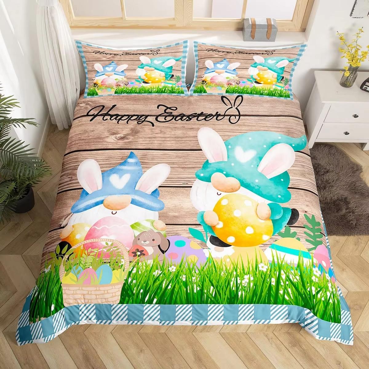 

Comforter Easter Decor Rabbit Colorful Flowers Bedding Set Girls Kids Room Kawaii Decor Easter Gifts Comforter 2/3 Pcs Comforter (quilt)-EU Single(135*200cm)3pcs