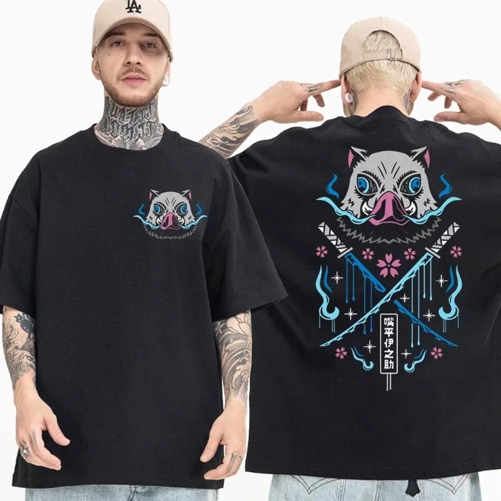 Summer Men's Anime Demon Killer T-shirt Cotton Short Sleeve Japanese Anime Beast Fitness Top High Quality Casual Street