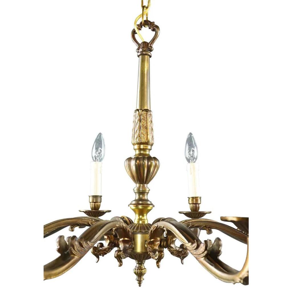Vintage 1950s Rococo Chandelier 8 Light Antique Brass Copper Ceiling Light Fixture Luxury Home Decor