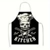 1pc Skull Chef Apron Linen Cotton Gothic Kitchen Apron For Men Chef Cooking Baking Humor Gift Home Decor
