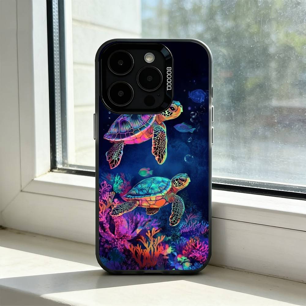 

Cute Little T-Turtle Phone Case For iPhone 17,16,15,14,13,12,11 Plus,Pro Max,XS,Colored Silver Plated Inside Cover iPhone16e