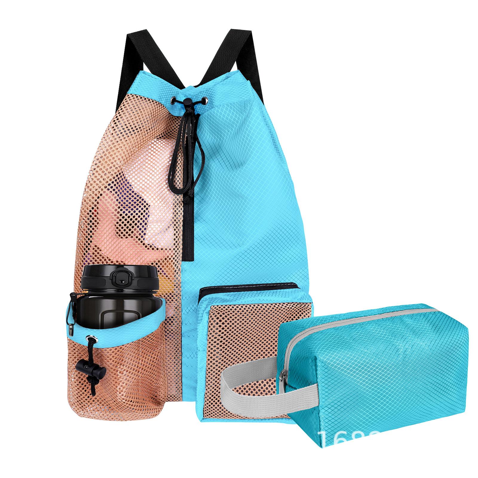 

Mesh drawstring backpack swimming rope bag with handle gym beach travel bag