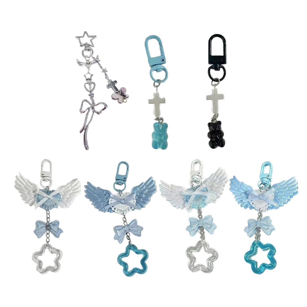 Cute Bowknot Star Bear Keychain Pendant Lovely Hanging Decorations Keyring Charm for Purse Bag Backpack Handbag